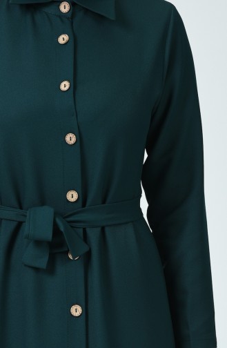 Düğme Detaylı Elbise 4528-02 Zümrüt Yeşili