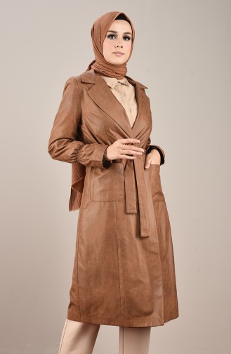 Trench Coat Effet Cuir Avec Ceinture 2125-01 Tabac 2125-01