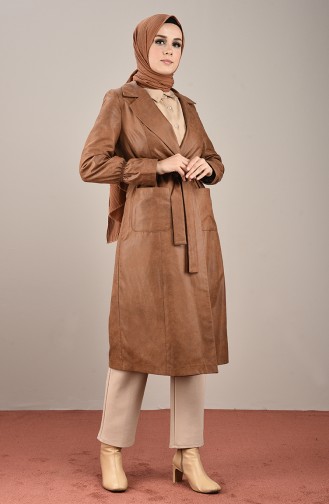Trench Coat Effet Cuir Avec Ceinture 2125-01 Tabac 2125-01