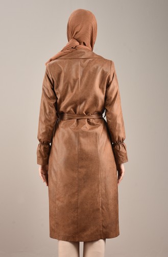 Trench Coat Effet Cuir Avec Ceinture 2125-01 Tabac 2125-01