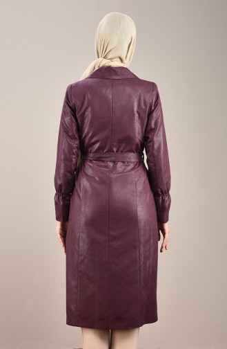 Trench Coat Effet Cuir Avec Ceinture 2125-03 Pourpre 2125-03