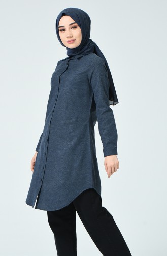 Düğmeli Tunik 6400-03 İndigo