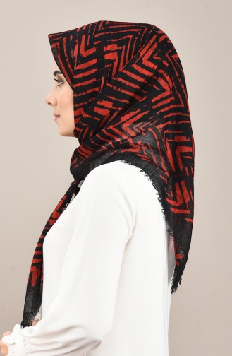 Desenli Flamlı Eşarp 901569-06 Siyah Kırmızı