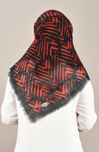 Desenli Flamlı Eşarp 901569-06 Siyah Kırmızı