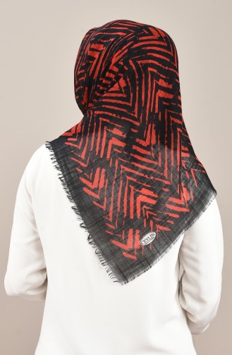 Desenli Flamlı Eşarp 901569-06 Siyah Kırmızı