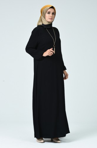 Robe Avec Collier Tissu Şile 0023-05 Noir 0023-05