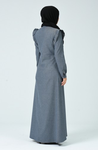 Boydan Düğmeli Kışlık Elbise 9114-02 Gri