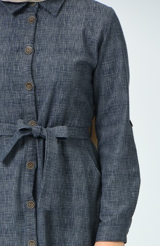 Boydan Düğmeli Kuşaklı Elbise 9002-02 Gri