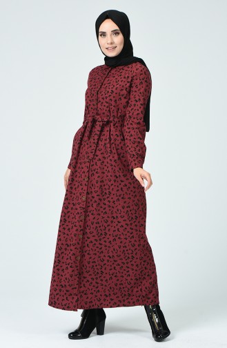 Claret Red Hijab Dress 9002A-02