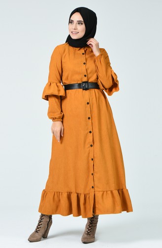 Dunkel-Senf Hijab Kleider 5019-03