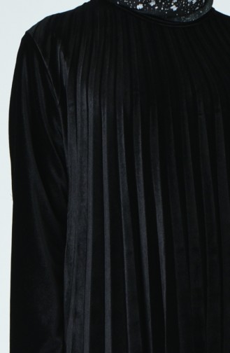 Pleated Velvet Long Dress Black 1978-02