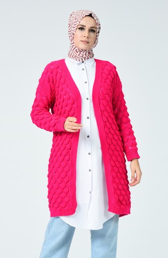 Gemusterter Trikot Strickjacke 2224-02 Fuchsia 2224-02