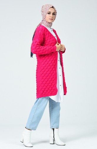 Gemusterter Trikot Strickjacke 2224-02 Fuchsia 2224-02