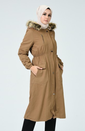 Gabardin Kumaş Uzun Kaban 9021-06 Açık Taba