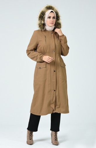Gabardin Kumaş Uzun Kaban 9021-06 Açık Taba