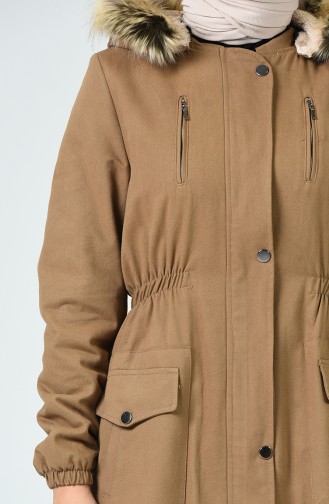 Gabardin Kumaş Uzun Kaban 9021-06 Açık Taba