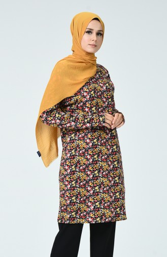 Desenli Tunik 4009-01 Siyah Sarı