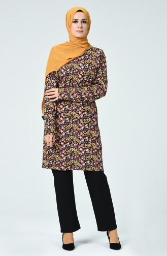 Desenli Tunik 4009-01 Siyah Sarı