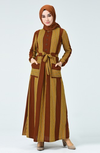 A Pleat Winter Dress Brown 1216-04