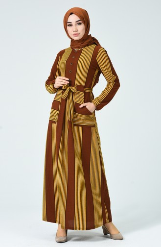 A Pleat Winter Dress Brown 1216-04