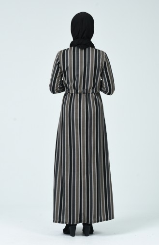Waist Pleated Striped Dress Gray 1255A-01