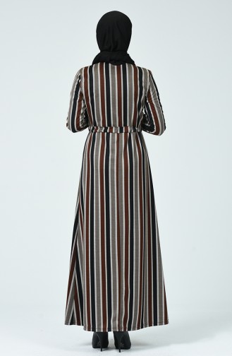 Waist Pleated Striped Dress Brick 1255A-02