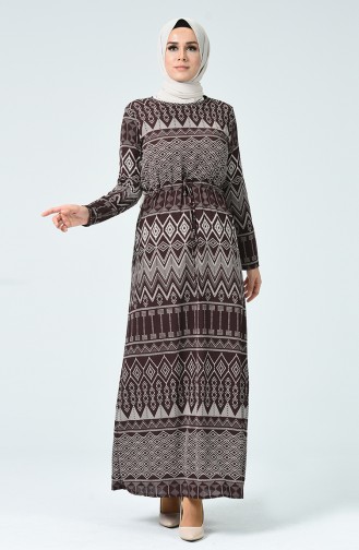 Robe a Motifs Taille Froncée 3116-03 Bordeaux 3116-03