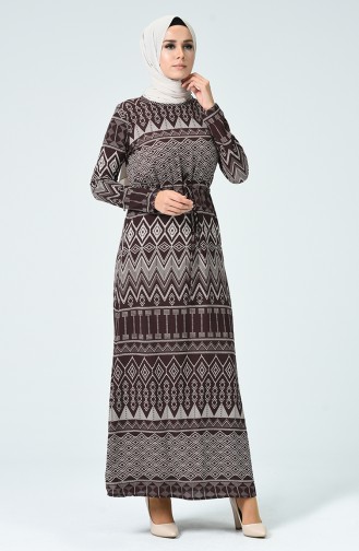 Robe a Motifs Taille Froncée 3116-03 Bordeaux 3116-03