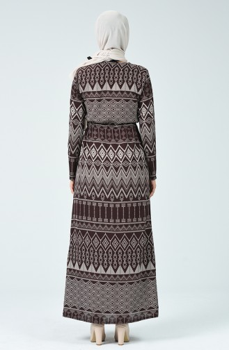Robe a Motifs Taille Froncée 3116-03 Bordeaux 3116-03