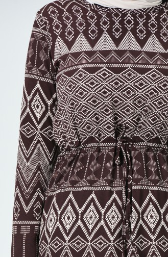 Robe a Motifs Taille Froncée 3116-03 Bordeaux 3116-03