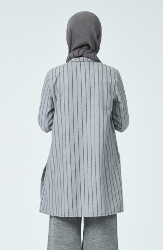 Striped Button Detailed Tunic Gray 6168-01