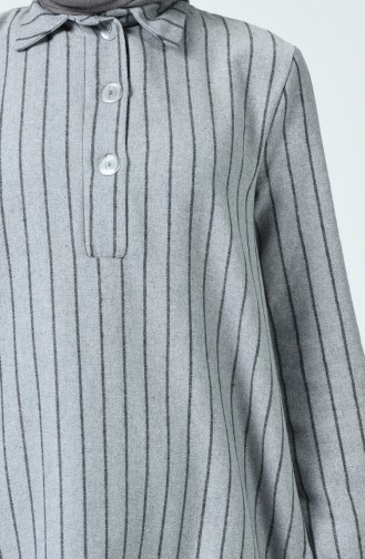 Striped Button Detailed Tunic Gray 6168-01