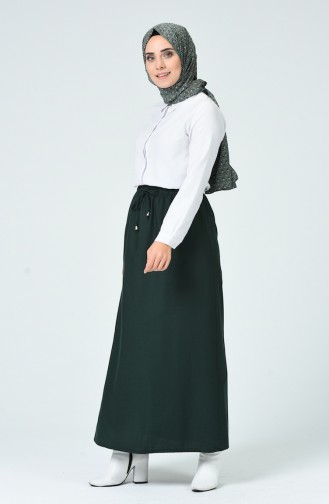 Waist Elastic Woven Skirt Emerald Green 1192ETK-01