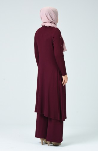 Ensemble Deux Pieces Tunique Pantalon avec Poches Grande Taille 0152-02 Plum Foncé 0152-02