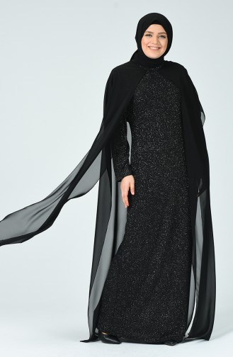 Grosse Grösse Silbernes Abendkleid 6287-04 Schwarz Silber 6287-04