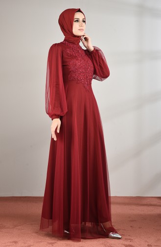 Robe de Soirée à Tulle Guipure 5217-01 Bordeaux 5217-01