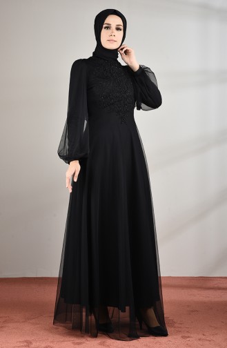 Black Hijab Evening Dress 5217-02