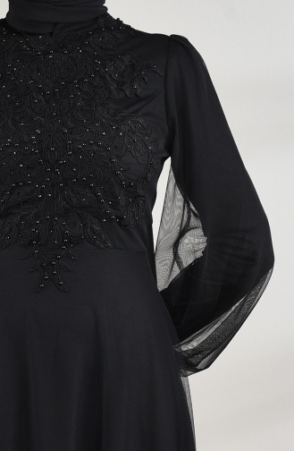 Guipure Tulle Evening Dress Black 5217-02