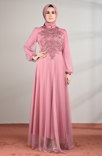Guipure Tulle Evening Dress Rose Dried 5217-03