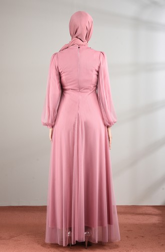 فستان سهرة مزين بالدانتيل والتول لون الورد المجفف 5217-03