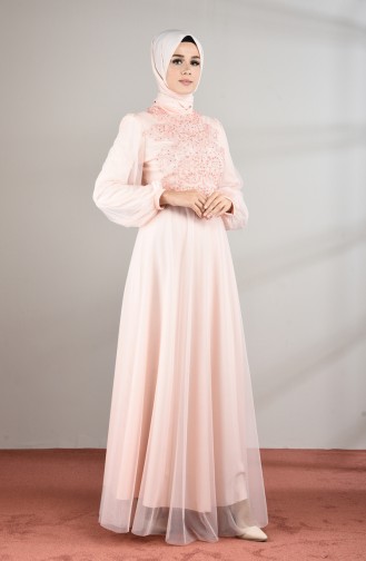 Salmon Hijab Evening Dress 5217-04