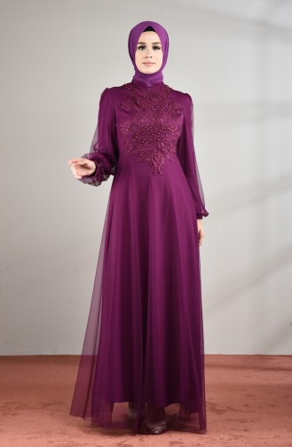 Guipure Tulle Evening Dress Purple 5217-05