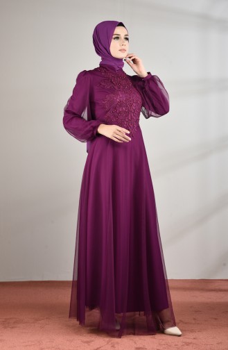 Guipure Tulle Evening Dress Purple 5217-05