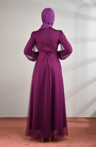 Guipure Tulle Evening Dress Purple 5217-05