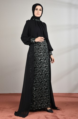 Robe de Soirée a Paillettes 5230-01 Noir Vert 5230-01