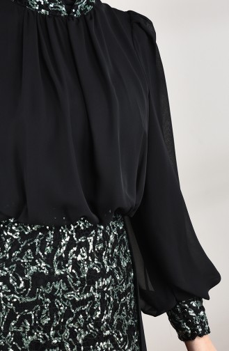 Robe de Soirée a Paillettes 5230-01 Noir Vert 5230-01