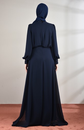 Navy Blue Hijab Evening Dress 5230-03