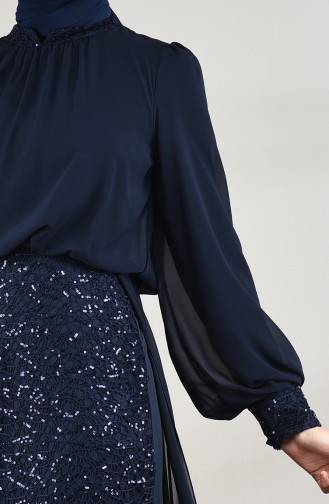 Navy Blue Hijab Evening Dress 5230-03