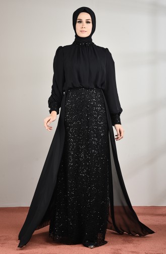 Sequined Evening Dress Black 5230-04