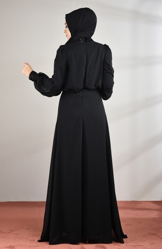 فستان سهرة مزين بالترتر أسود 5230-04